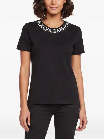 Pre-owned Dolce & Gabbana Logo-embroided T-shirt In Black