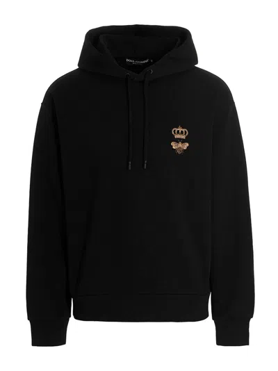 Dolce & Gabbana Logo-embroidered Cotton Hoodie In Black