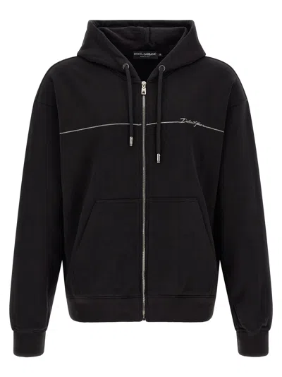 Dolce & Gabbana Logo-embroidered Cotton Hoodie In Black