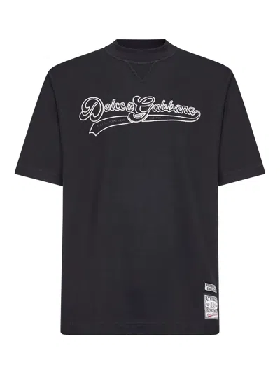 Dolce & Gabbana Logo-embroidered Cotton Jersey T-shirt In Black
