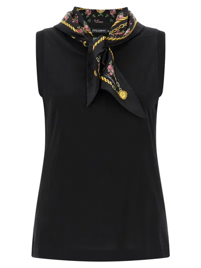 Dolce & Gabbana Logo-embroidered Cotton Tank Top In Black