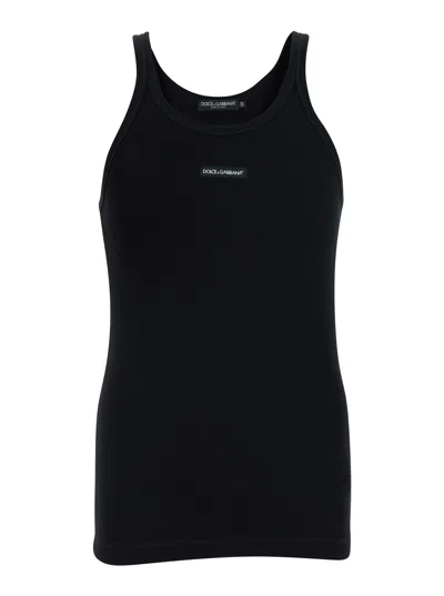 Dolce & Gabbana Logo-embroidered Cotton Tank Top In Black
