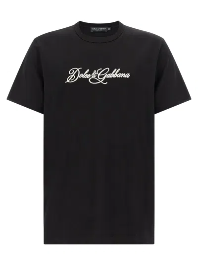 Dolce & Gabbana Logo-embroidered Cotton T-shirt In Black