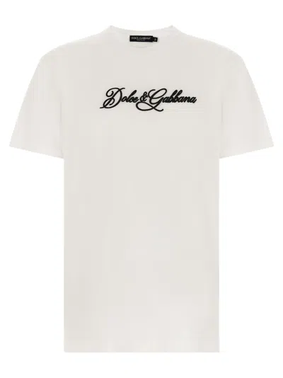Dolce & Gabbana Logo-embroidered Cotton T-shirt In White