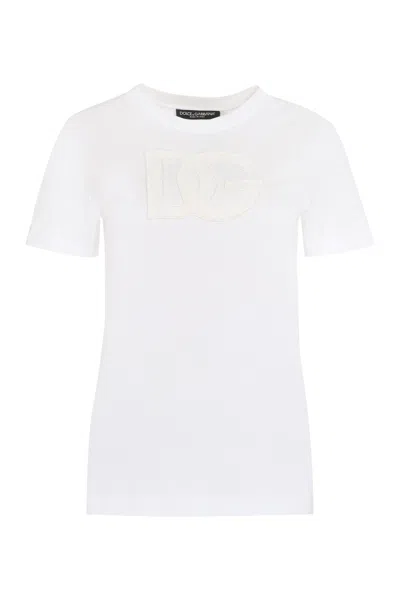 Dolce & Gabbana Logo-embroidered Crew-neck T-shirt In White
