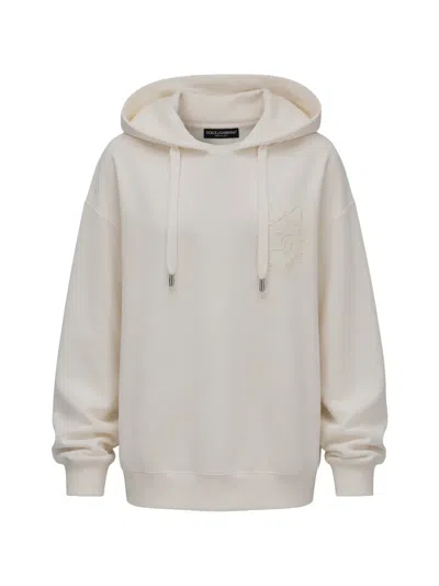 Dolce & Gabbana Hoodie Pullover Sweater Embroidered Logo In White