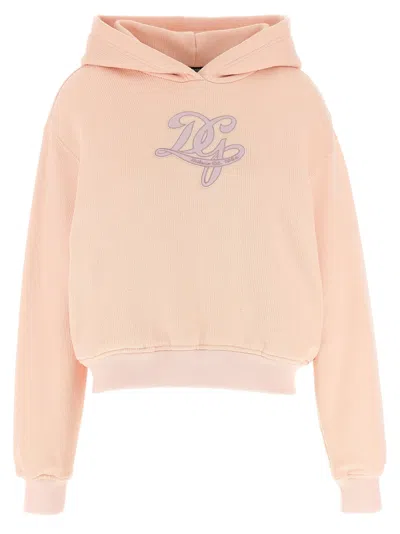 Dolce & Gabbana Logo-embroidered Honeycomb Cotton Hoodie In Pink