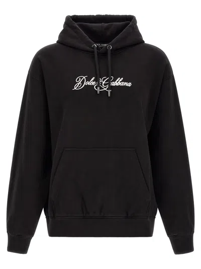 Dolce & Gabbana Logo-embroidered Hoodie In Black