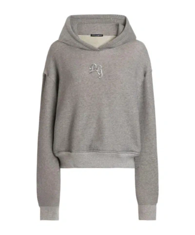 Dolce & Gabbana Logo-embroidered Hoodie In Gray