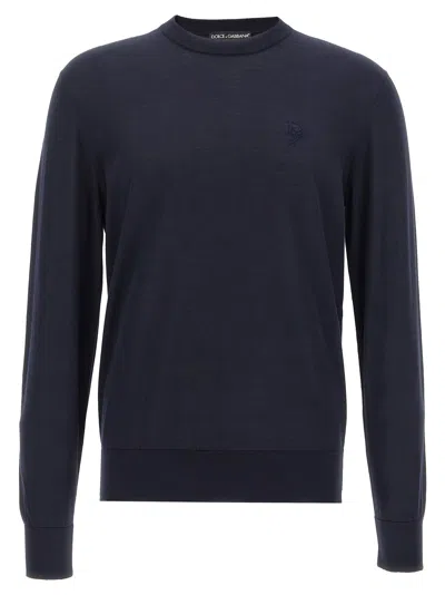 Dolce & Gabbana Logo-embroidered Silk Sweater In Navy