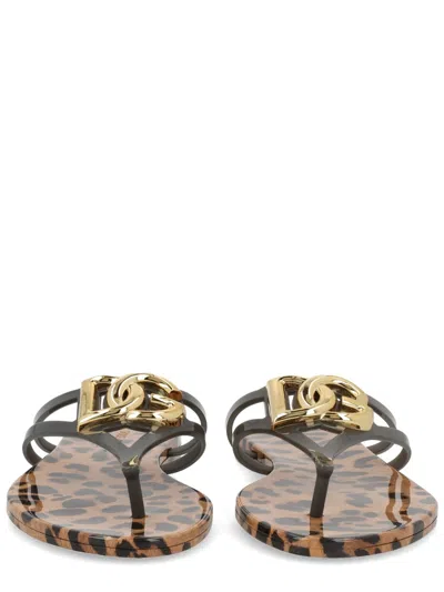 Dolce & Gabbana Logo-embroidered Slide Sandals In Multicolor