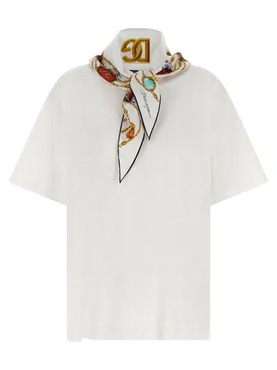 Dolce & Gabbana Logo-embroidered With Silk Scarf T-shirt In White