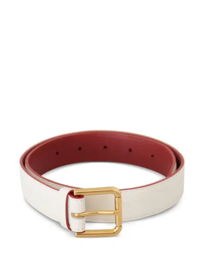 Dolce & Gabbana Calf Leather Two Toned Gold Metal Buckle Belt In White