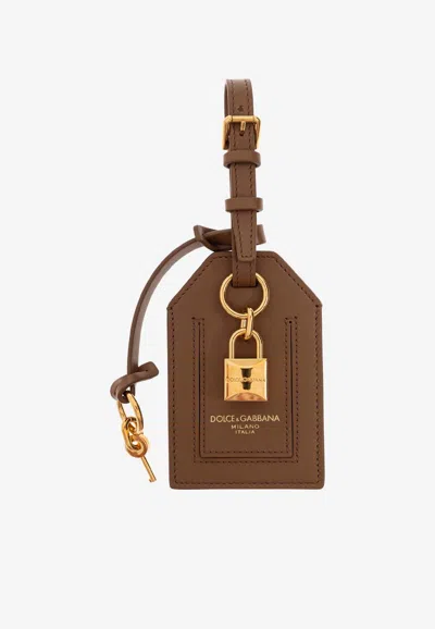 Dolce & Gabbana Logo-engraved Brown Leather Pendant