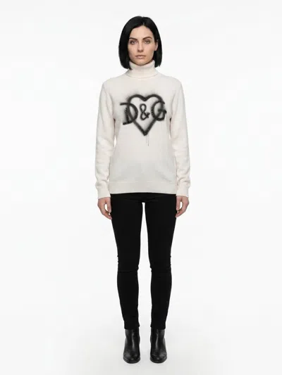 Dolce & Gabbana Logo-intarsia Wool Turtleneck Sweater In White