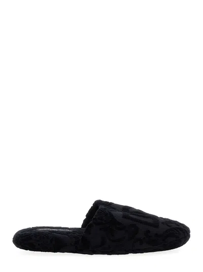 Dolce & Gabbana Logo-jacquard Cotton Terry Slippers In Black