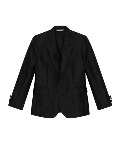 Dolce & Gabbana Logo-jacquard Single-breasted Blazer In Black