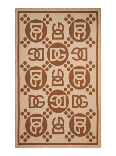Dolce & Gabbana Logo-jacquard Wool Blanket In Brown
