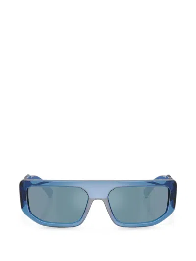 Dolce & Gabbana Logo-lettering Rectangle-frame Sunglasses In Blue