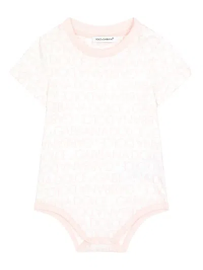 Dolce & Gabbana Babies' Logomania-print Cotton Body In Pink