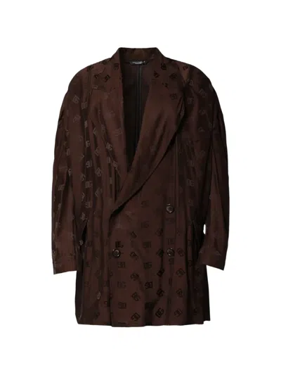 Dolce & Gabbana Logo Monogram Polyester Double Breasted Coat In Red