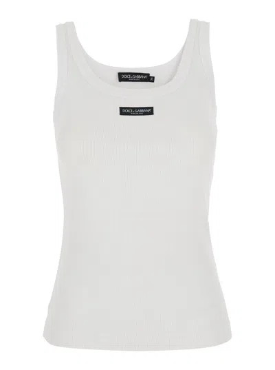 Dolce & Gabbana Logo-patch Cotton Tank Top In White