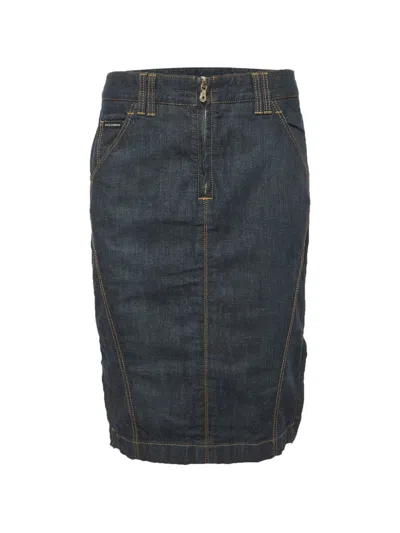 Pre-owned Dolce & Gabbana Logo-patch Denim Pencil Skirt In Blue