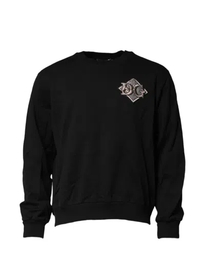 Dolce & Gabbana Logo Embroidered Crew Neck Sweatshirt In Black