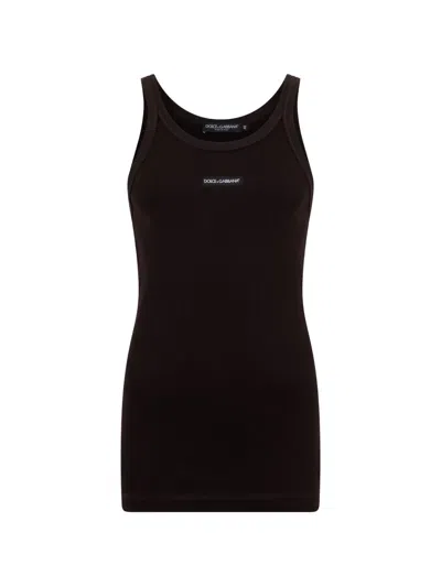 Dolce & Gabbana Logo-patch Rib Vest In Brown