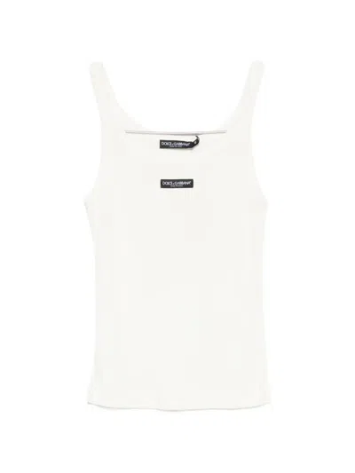 Dolce & Gabbana Logo-patch Ribbed Top In White