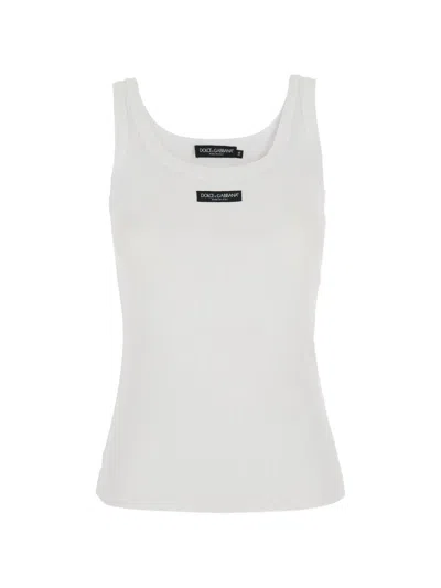 Dolce & Gabbana Logo-patch Ribbed-knit Tank Top In White