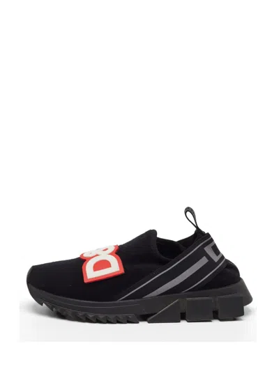 Pre-owned Dolce & Gabbana Logo-patch Slip-on Sneakers In Black