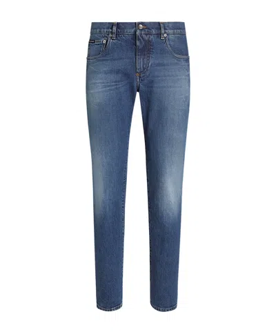 Dolce & Gabbana Logo-patch Straight Jeans In Blue