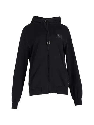 Pre-owned Dolce & Gabbana Logo-patch Zip-up Hoodie In Black