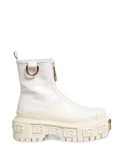 Dolce & Gabbana Logo-plaque Ankle Boots In White