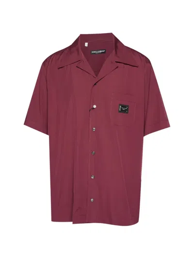 Pre-owned Dolce & Gabbana Logo-plaque Bowling Shirt In Red