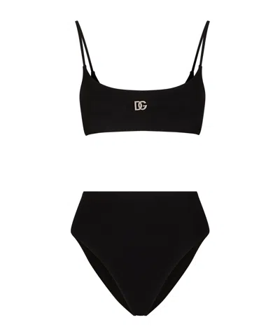 Dolce & Gabbana Logo-plaque Bikini In Black