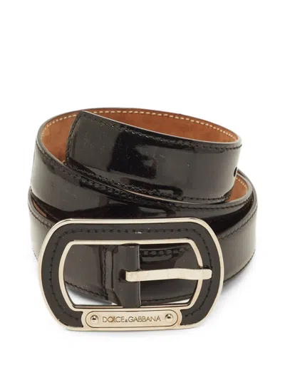 Pre-owned Dolce & Gabbana Logo-plaque Buckle Belt In Black