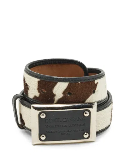 Pre-owned Dolce & Gabbana Logo-plaque Calf Hair Belt In Brown