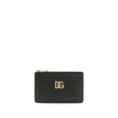 Dolce & Gabbana Logo-plaque Calfskin Card Case In Black