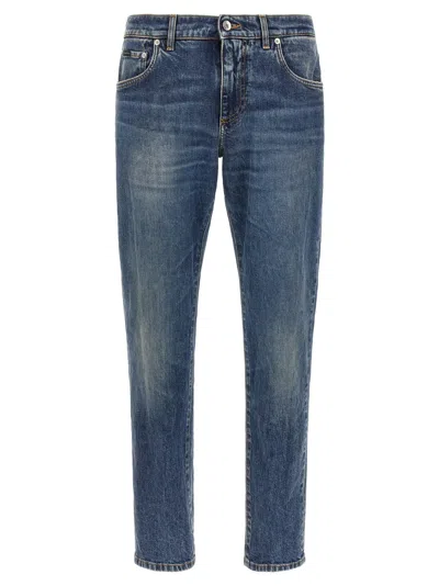 Dolce & Gabbana Logo-plaque Cotton Denim Jeans In Blue