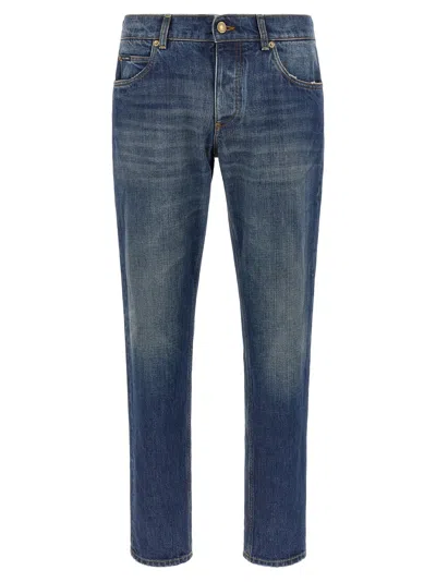 Dolce & Gabbana Logo-plaque Cotton Jeans In Blue