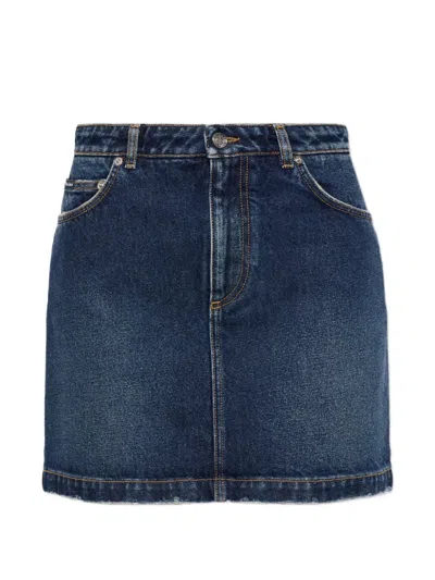 Dolce & Gabbana Logo-plaque Denim Mini Skirt In Blue