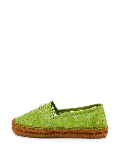 Pre-owned Dolce & Gabbana Logo-plaque Flat Espadrilles In Green