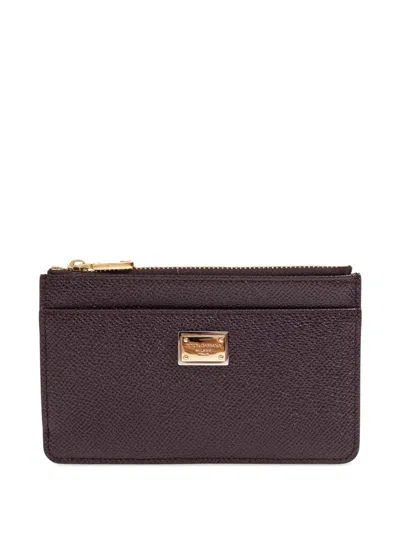 Dolce & Gabbana Logo-plaque Grained Leather Card Holder In Purple