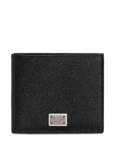 Dolce & Gabbana Men Black Bi-fold Wallet With Logo Plaque On The Front In Grained Leather Man