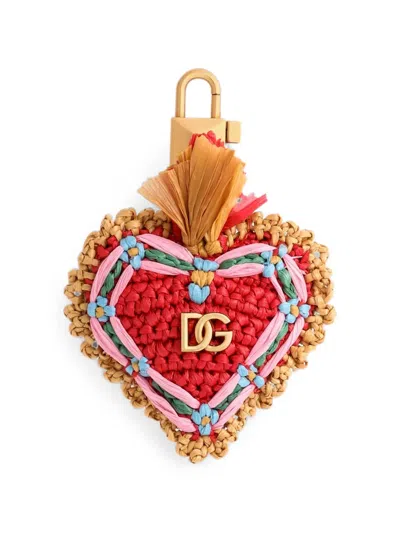 Dolce & Gabbana Keyring With Raffia Charm In Brown