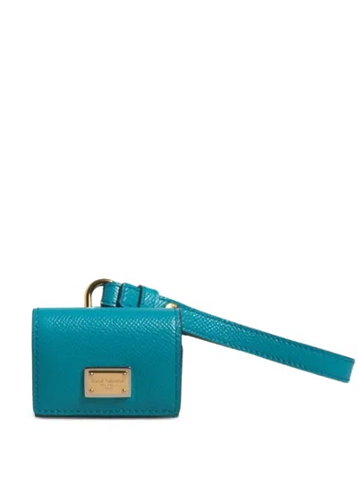 Dolce & Gabbana Logo Leather Gold Metal Strap Airpods Case In Blue