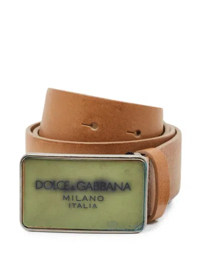 Pre-owned Dolce & Gabbana Logo-plaque Leather Belt In Brown
