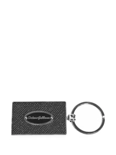 Dolce & Gabbana Logo-plaque Leather Keychain In Black